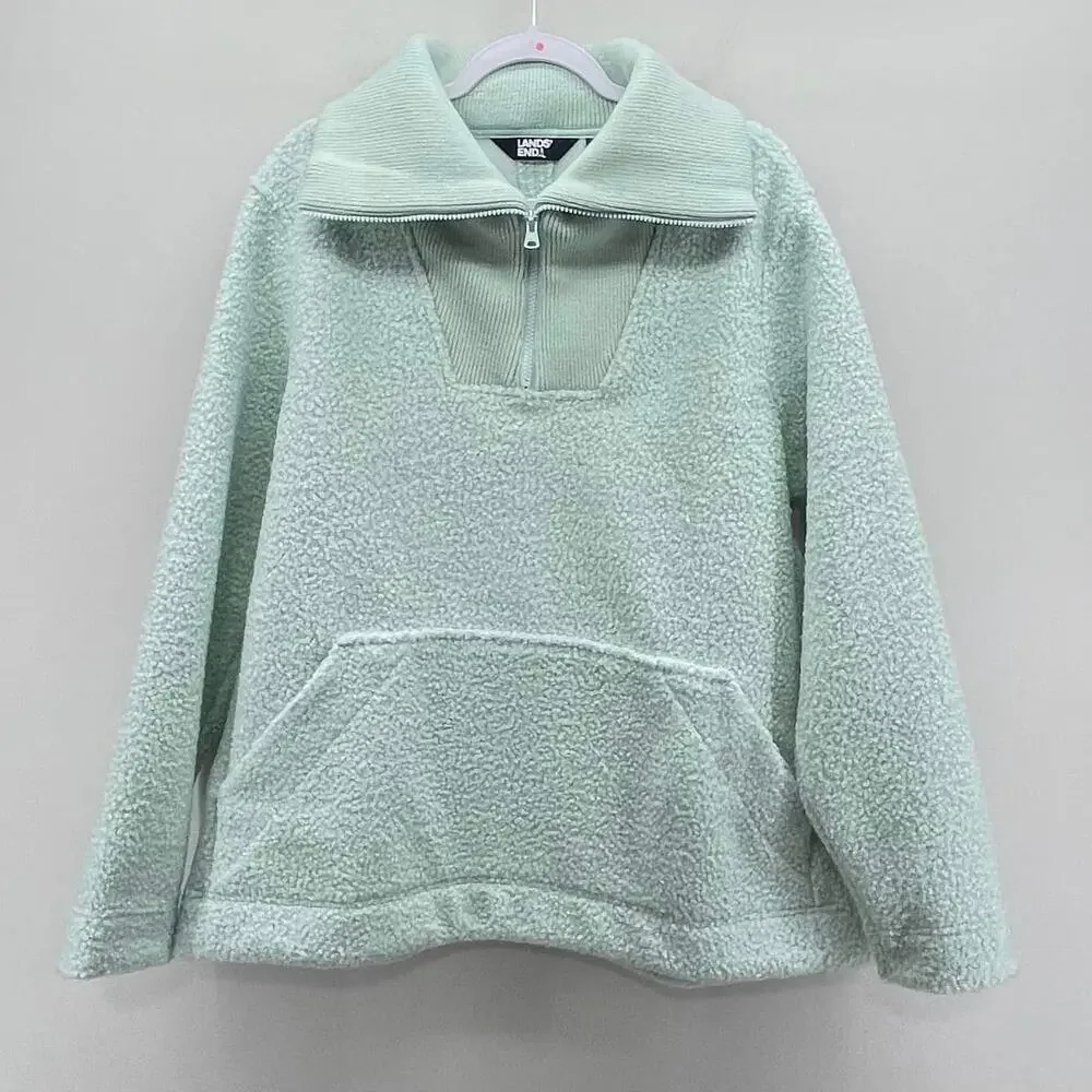 Land’s End Mint Green Cozy Boucle Fleece Pullover‎